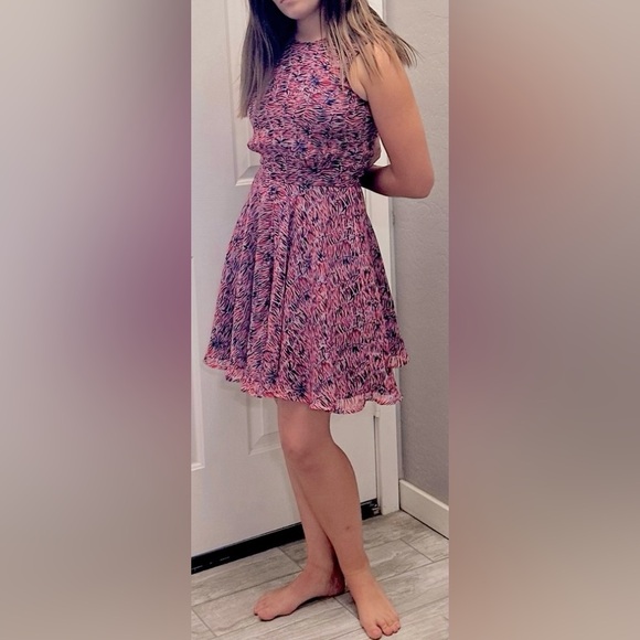 French Connection Sleeveless  Sahara Abstract Animal Print Chiffon Skater Dress - Picture 5 of 8